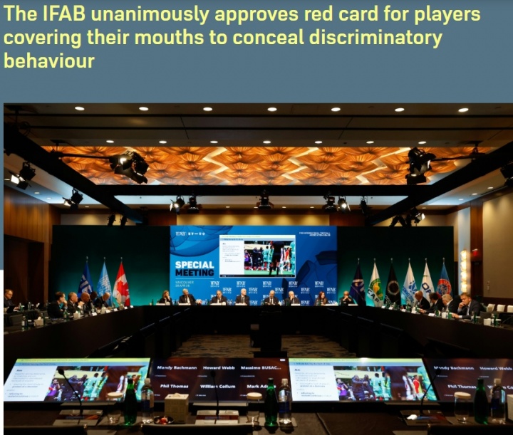 IFAB全票通过世界杯新规:冲突捂嘴、擅自离场抗议直接红牌 IFAB全票通过世界杯新规:冲突捂嘴、擅自离场抗议直接红牌