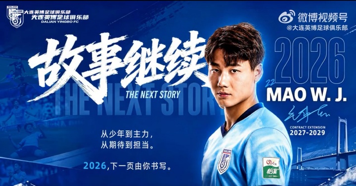 21岁国脚毛伟杰续约大连英博至2029年,中冠到国足五年三级跳 21岁国脚毛伟杰续约大连英博至2029年,中冠到国足五年三级跳